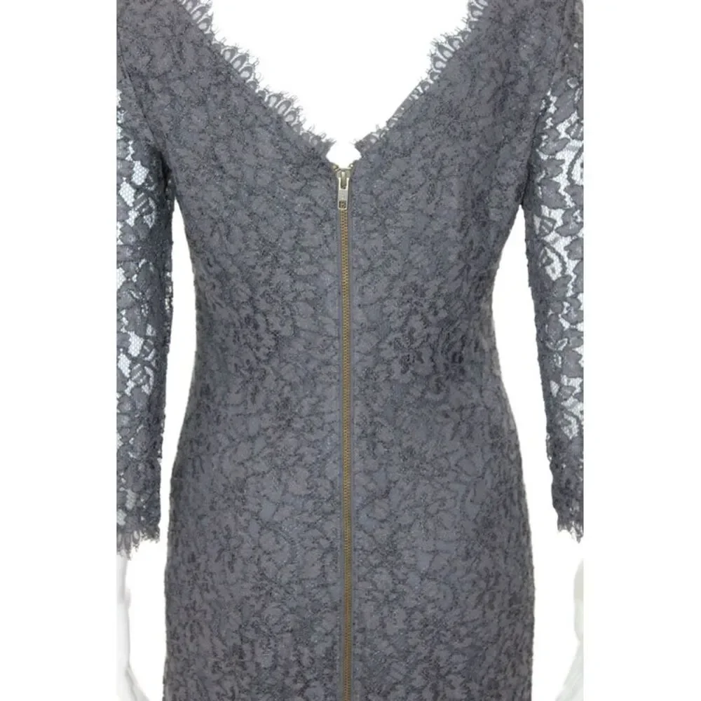 Diane Von Furstenberg Womens Textured Long Sleeve Zipped Dress Purple Size 8 - Picture 4 of 7